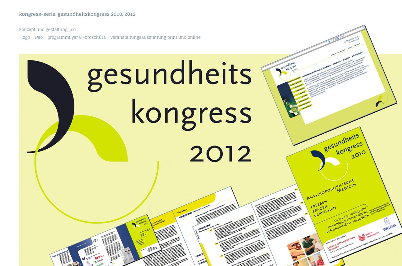 kongress-serie: gesundheitskongress 2010, 2012 :: konzept und gestaltung _cd _logo _web _programmflyer & -broschüre _veranstaltungsausstattung print und online